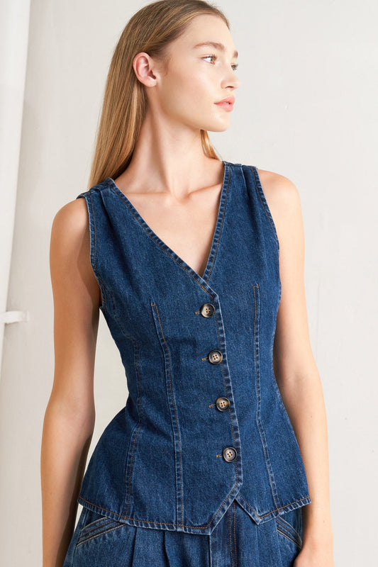 Flying Tomato Sharp Femininity Denim Vest