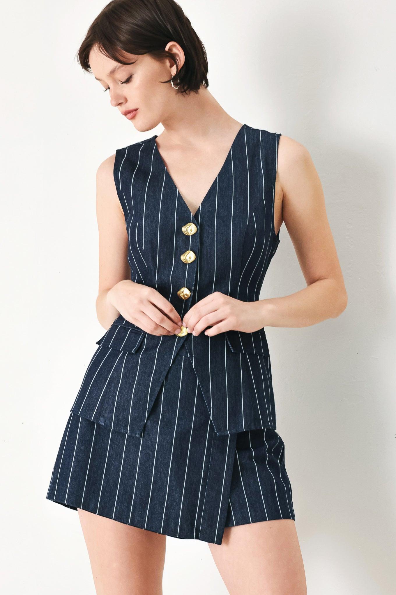 Flying Tomato Boss Babe Strip Woven Vest