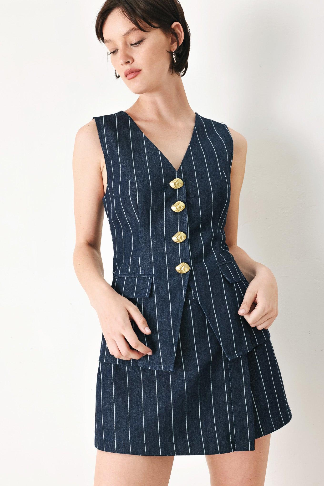 Flying Tomato Boss Babe Strip Woven Vest