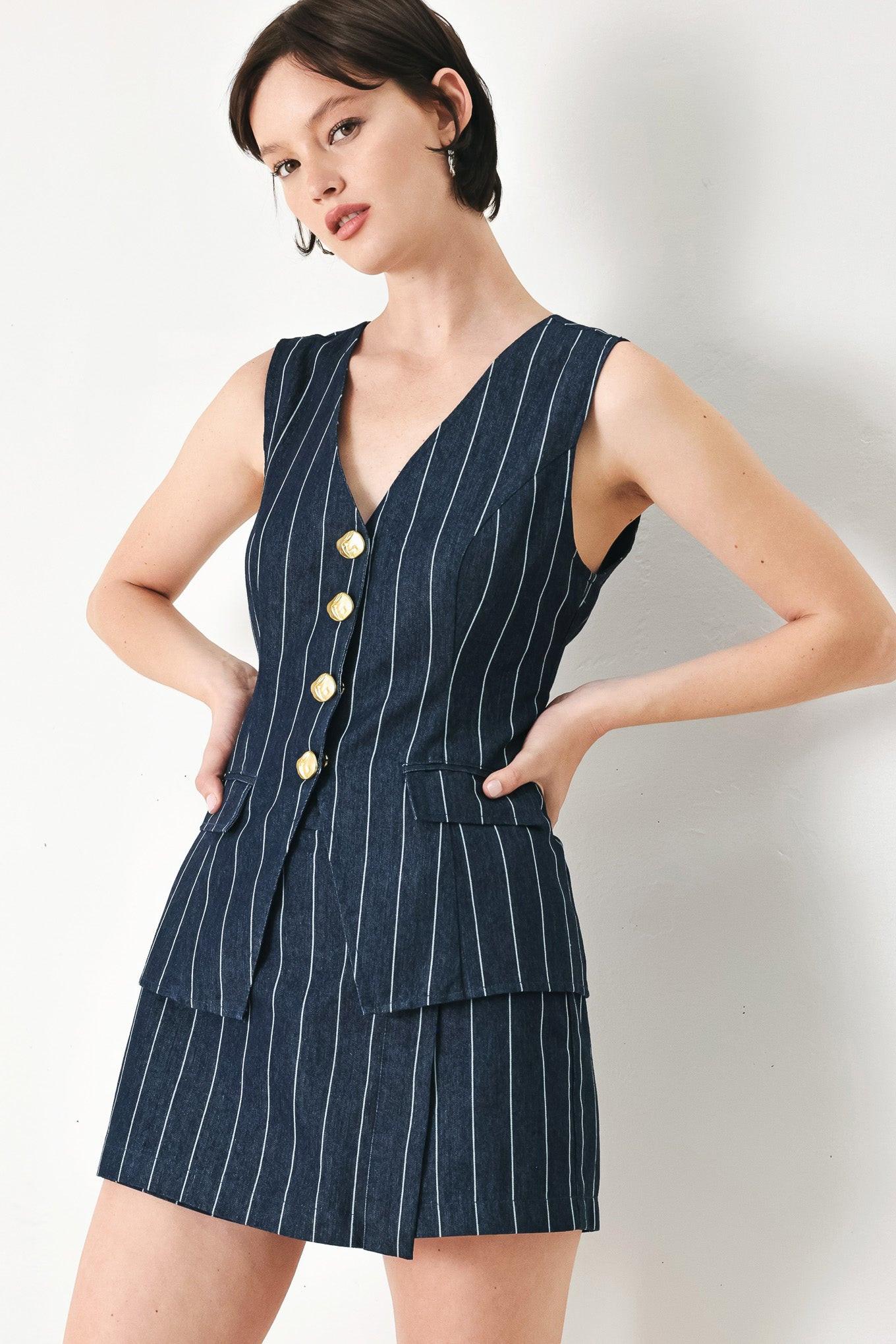 Flying Tomato Boss Babe Strip Woven Vest