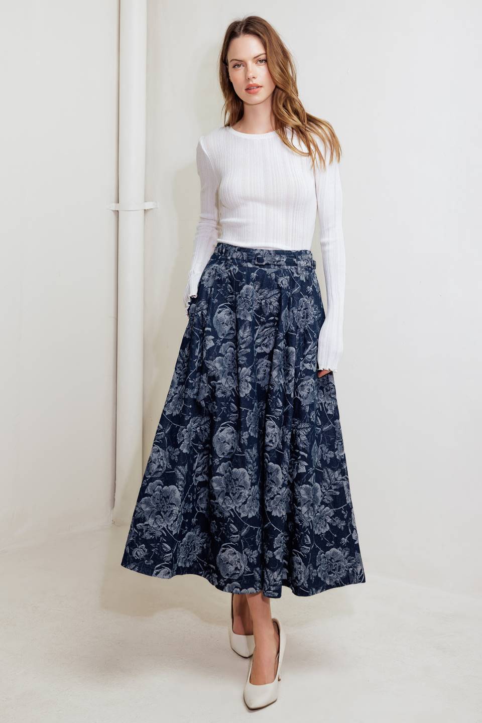 Flying Tomato Urban Muse Jacquard Denim Skirt