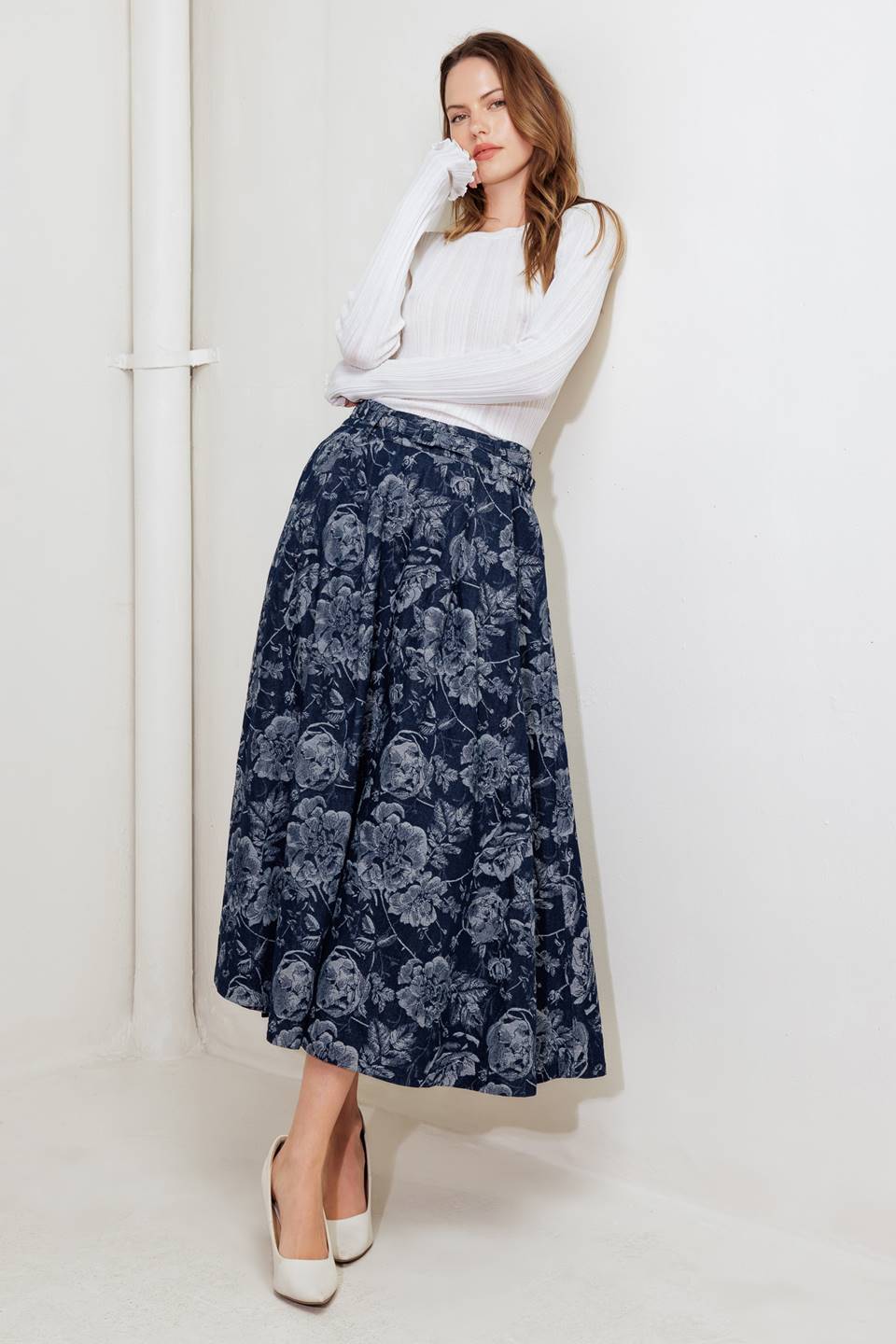 Flying Tomato Urban Muse Jacquard Denim Skirt