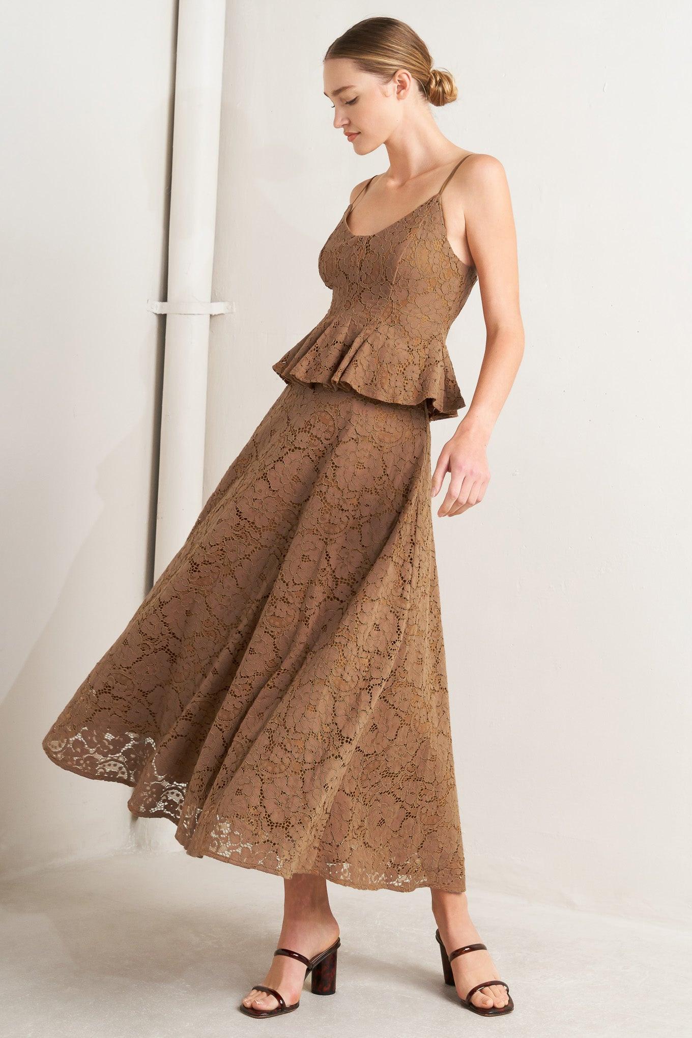 Flying Tomato Purely Romantic Woven Lace Midi Skirt