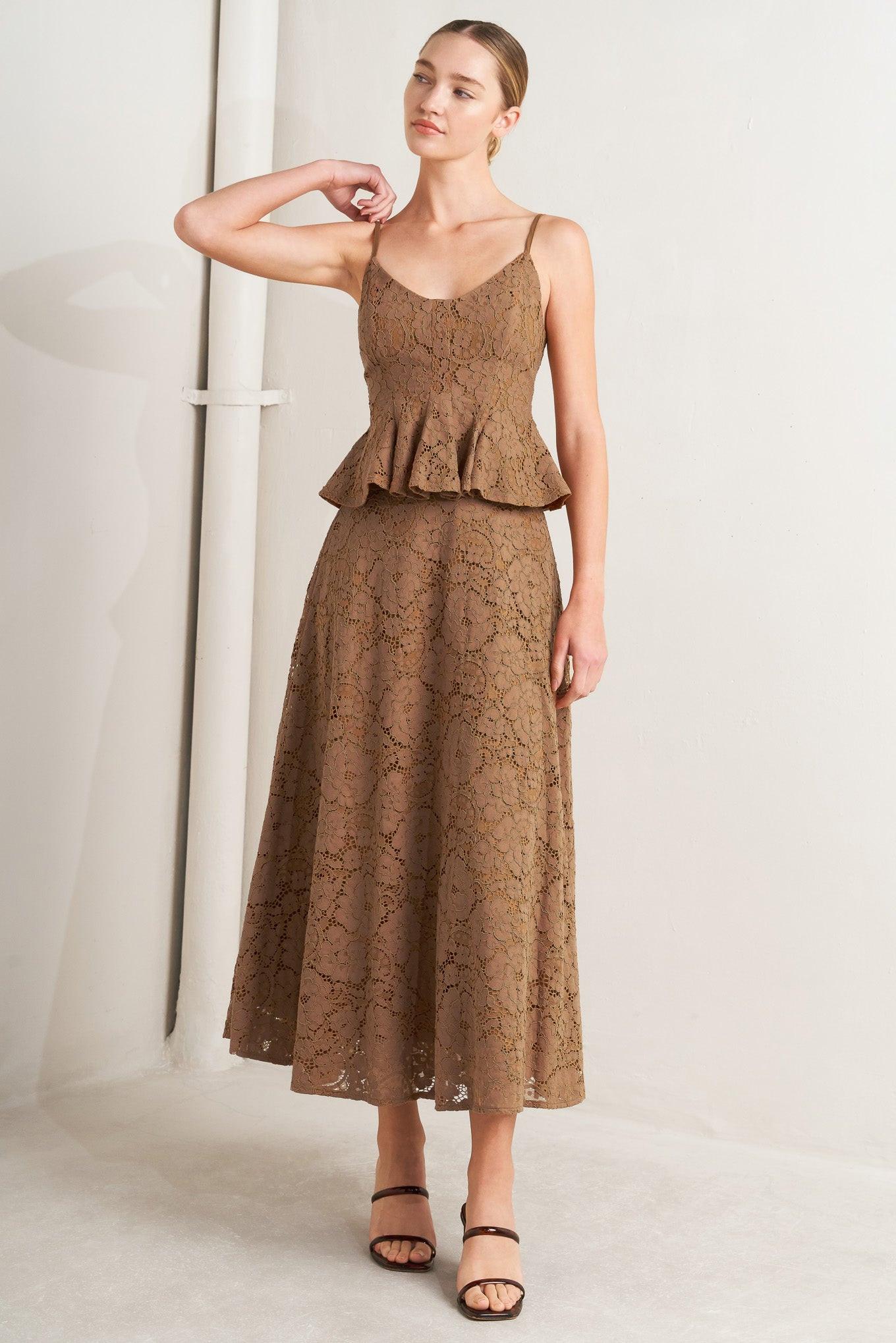 Flying Tomato Purely Romantic Woven Lace Midi Skirt