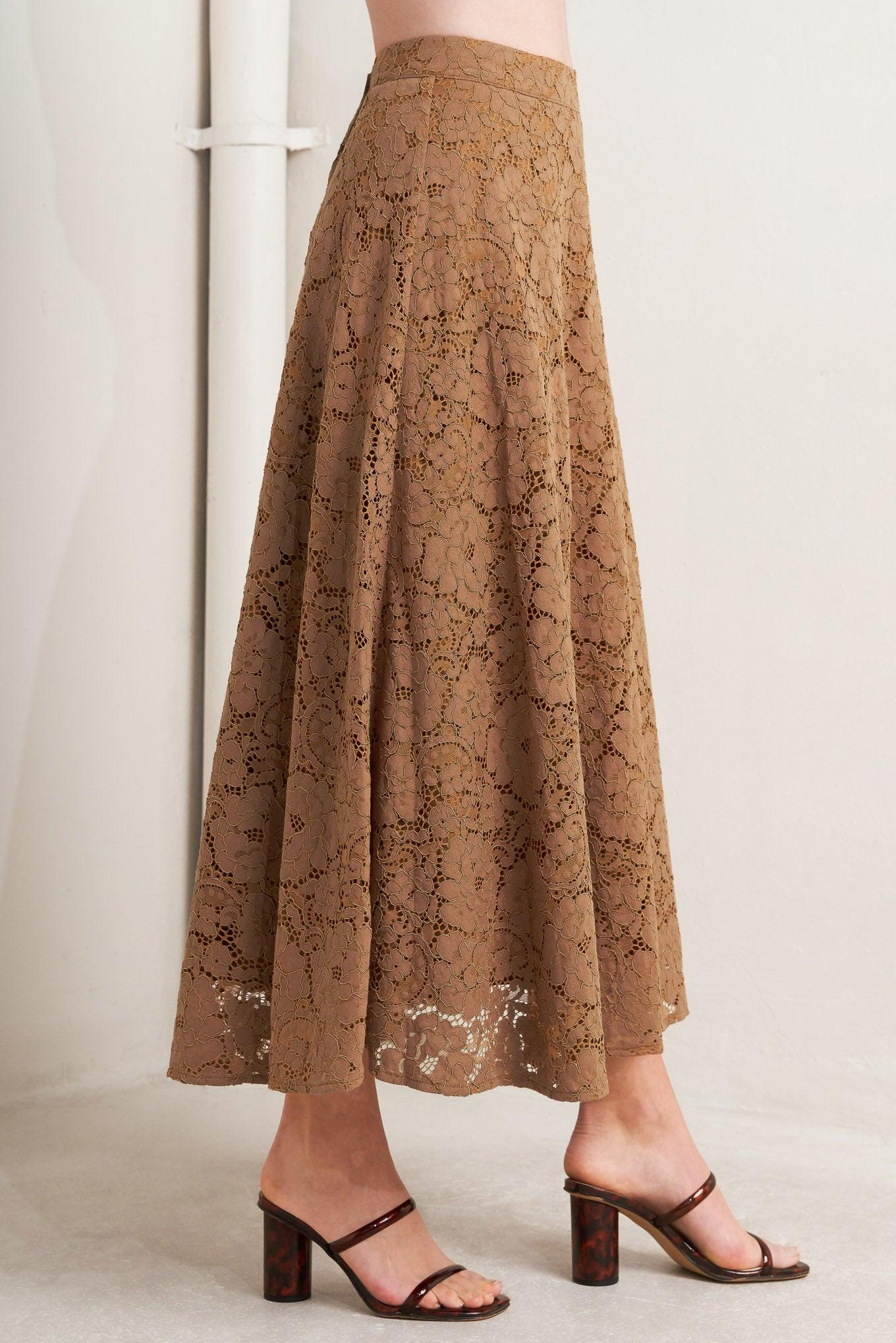 Flying Tomato Purely Romantic Woven Lace Midi Skirt