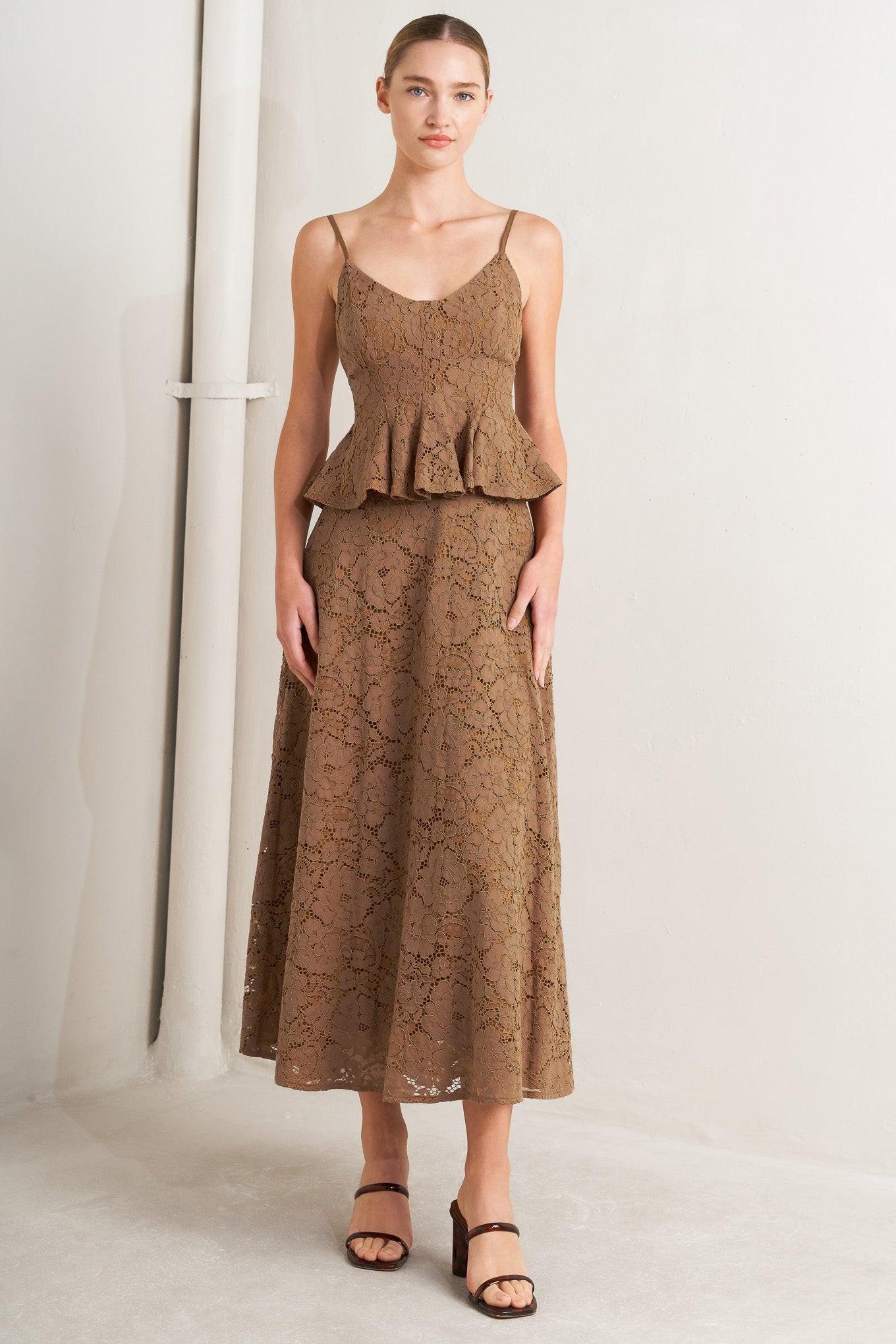 Flying Tomato Purely Romantic Woven Lace Midi Skirt