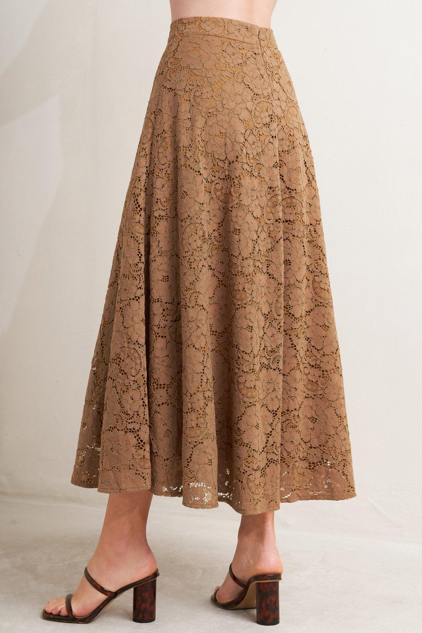 Flying Tomato Purely Romantic Woven Lace Midi Skirt