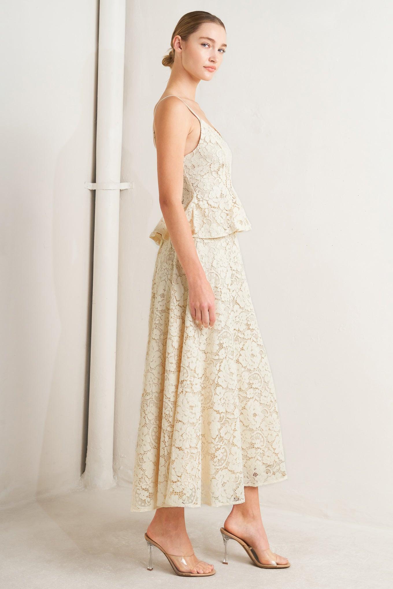 Flying Tomato Purely Romantic Woven Lace Midi Skirt