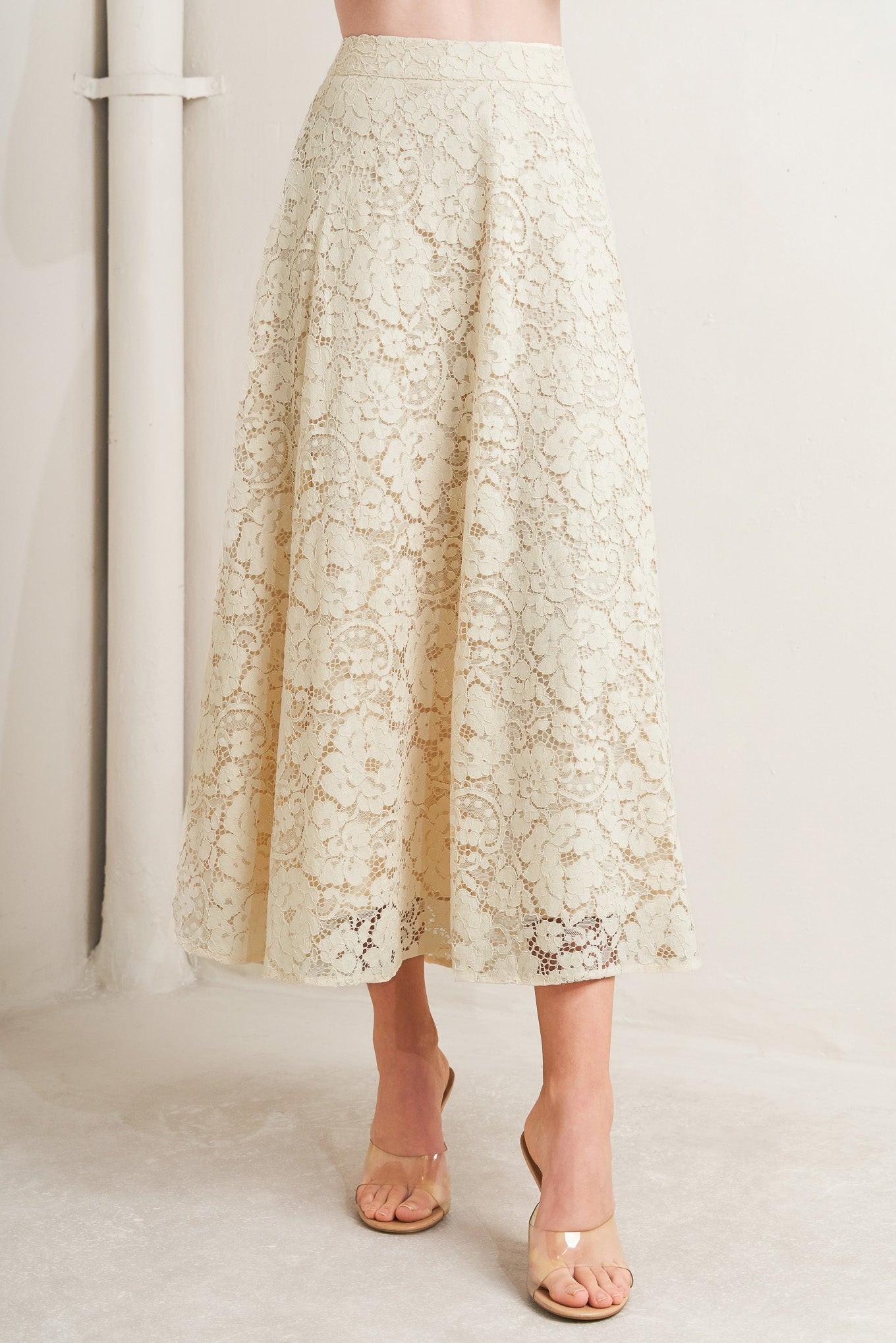 Flying Tomato Purely Romantic Woven Lace Midi Skirt