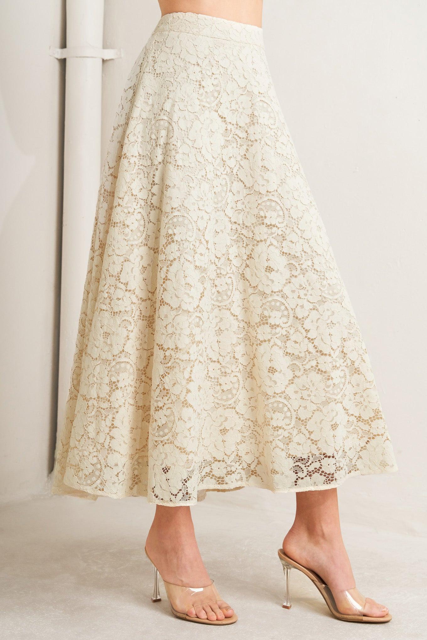 Flying Tomato Purely Romantic Woven Lace Midi Skirt