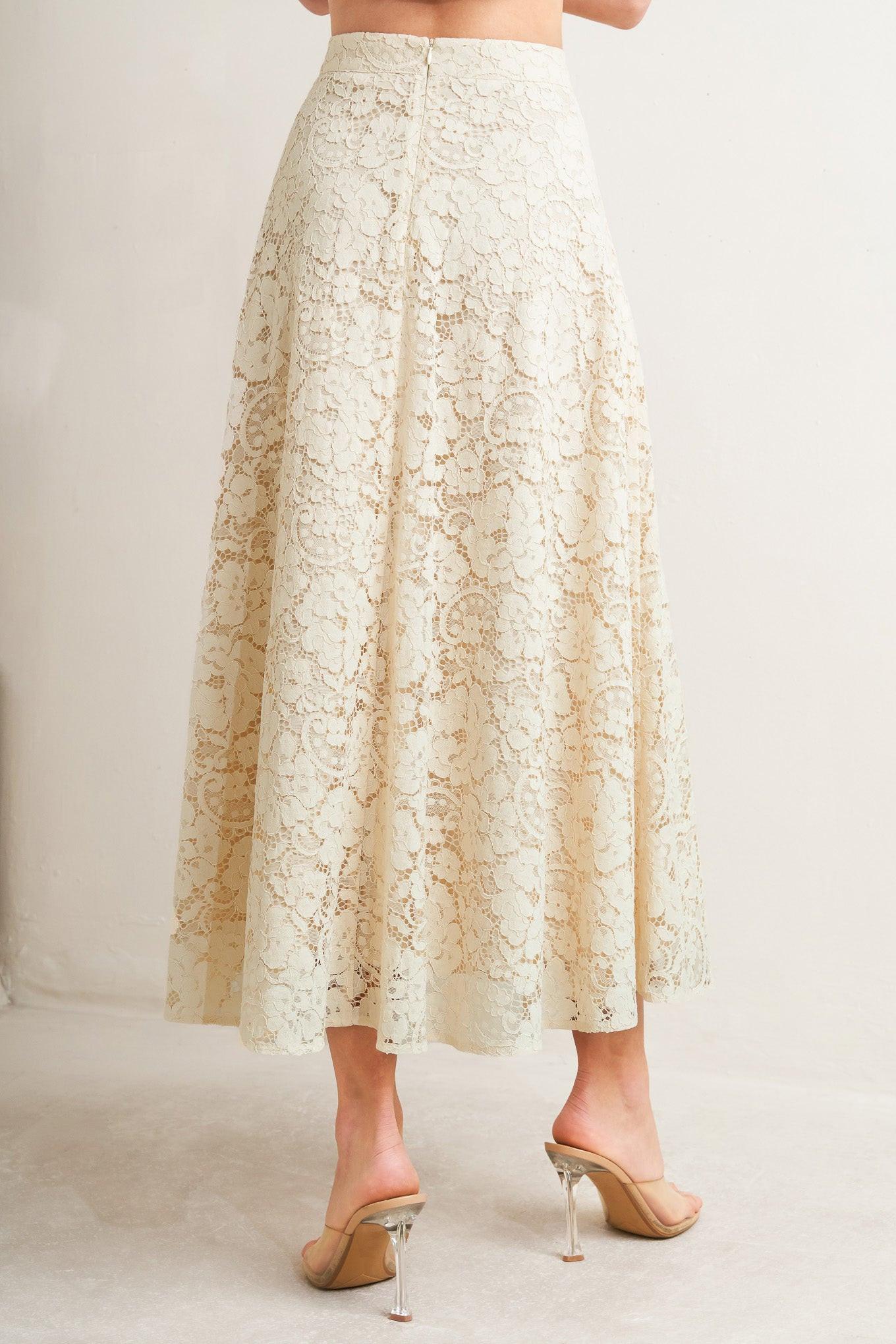 Flying Tomato Purely Romantic Woven Lace Midi Skirt