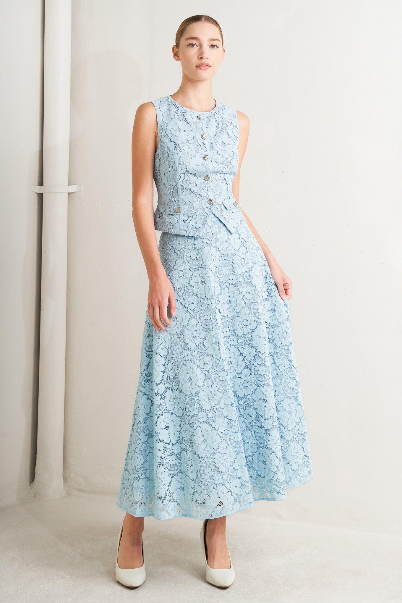 Flying Tomato Purely Romantic Woven Lace Midi Skirt