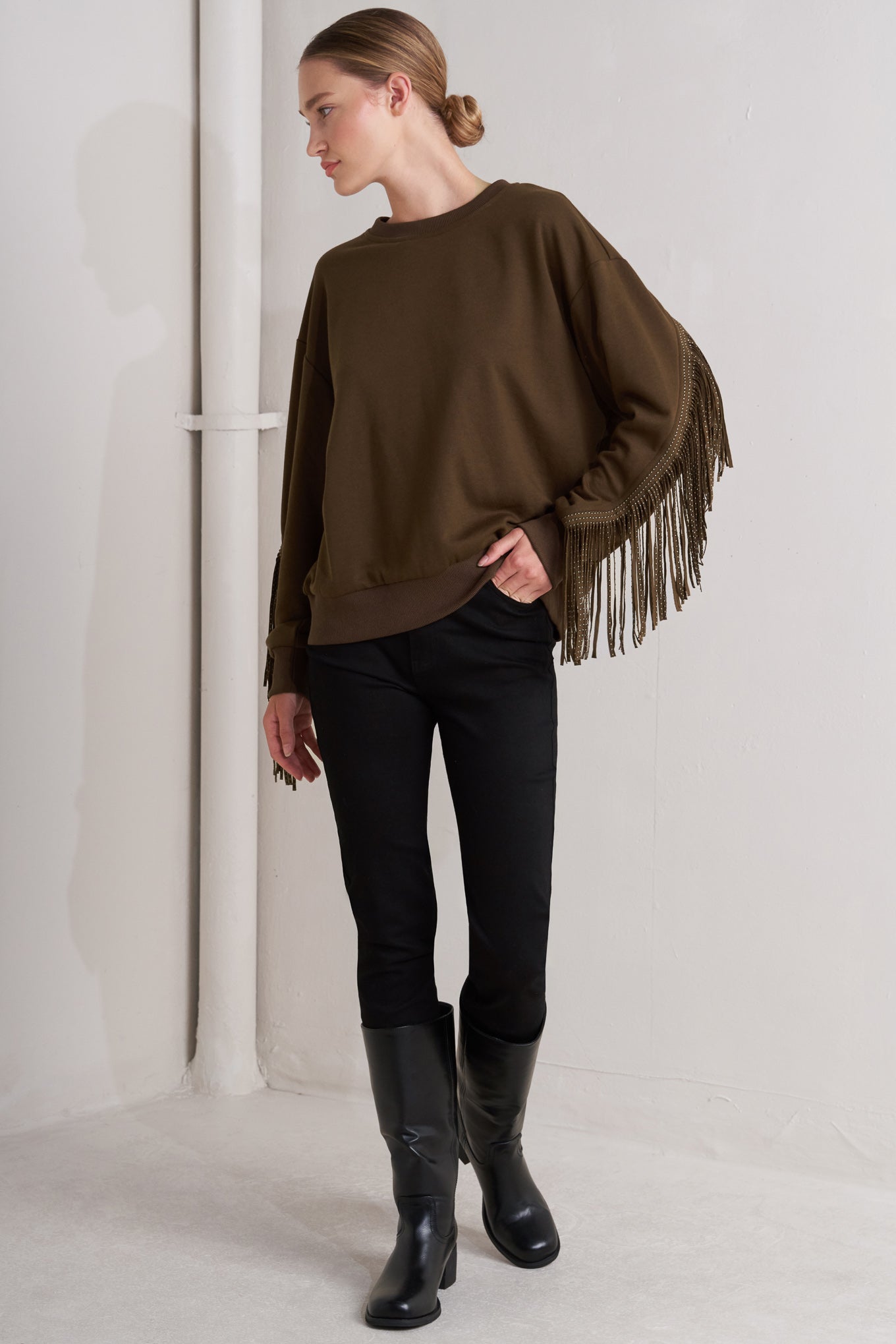 Flying Tomato Fringe City Pullover Knit Top