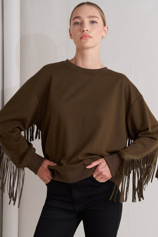 Flying Tomato Fringe City Pullover Knit Top