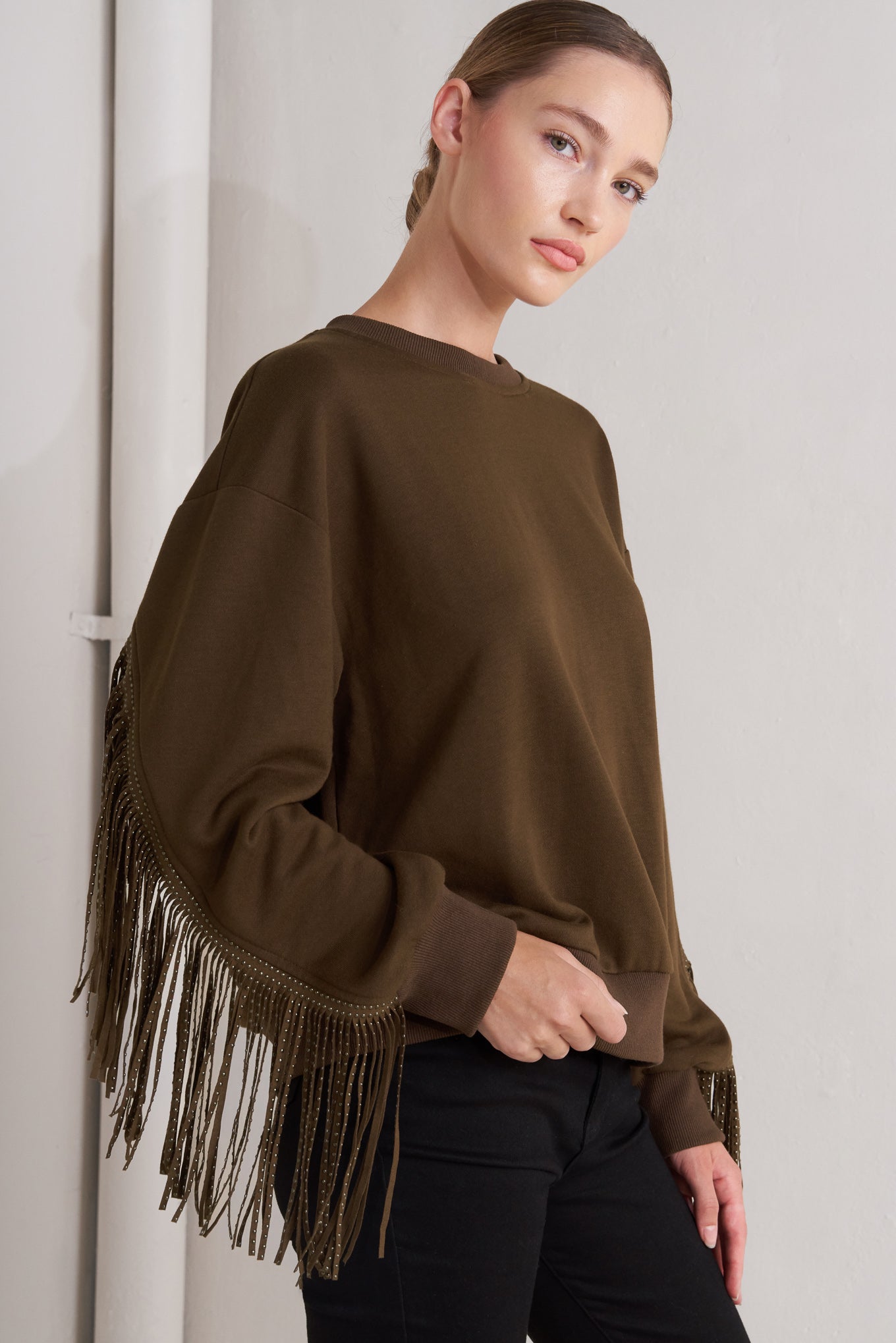 Flying Tomato Fringe City Pullover Knit Top