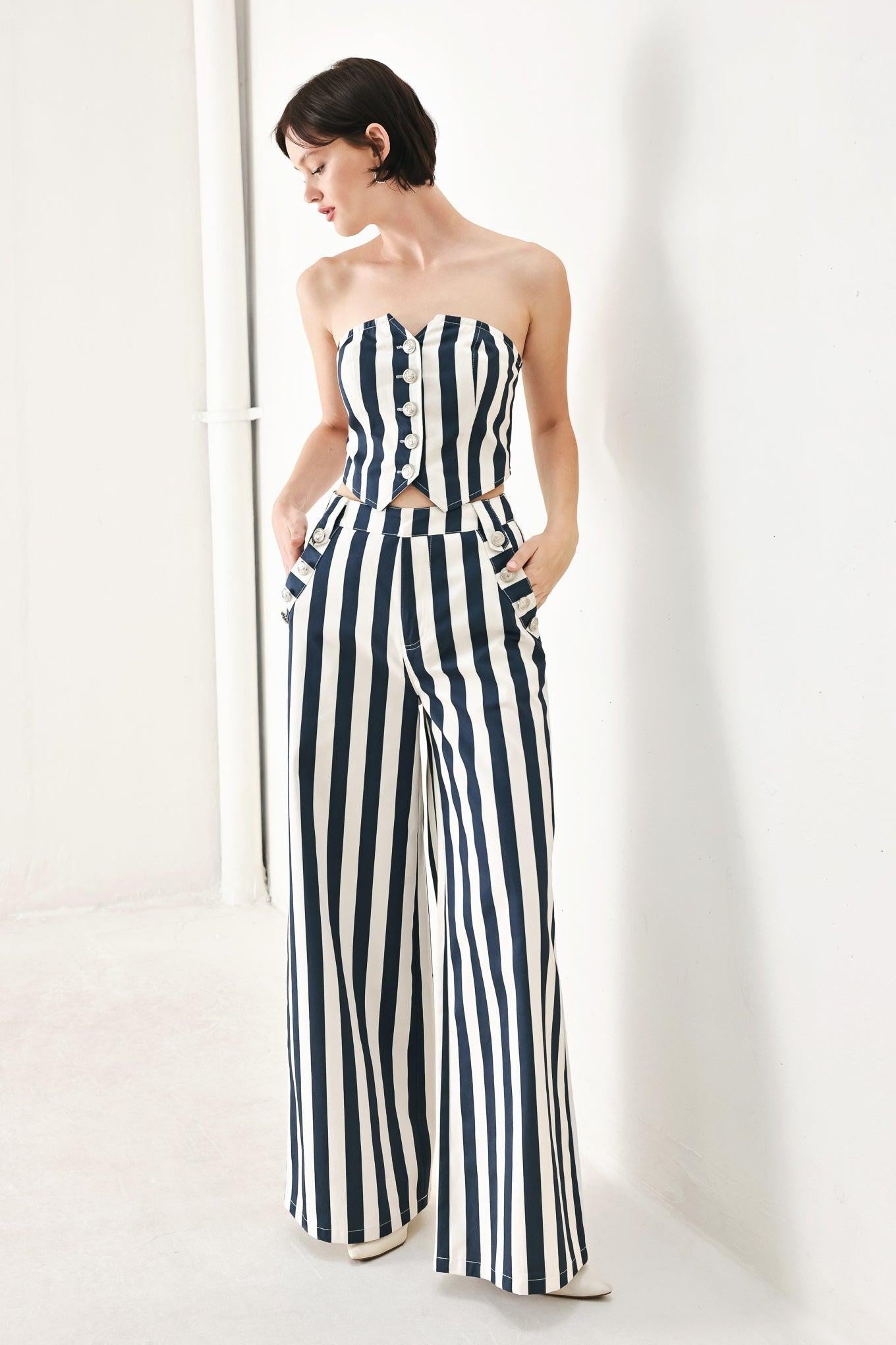 Flying Tomato Navy Blossom Woven Tube Top