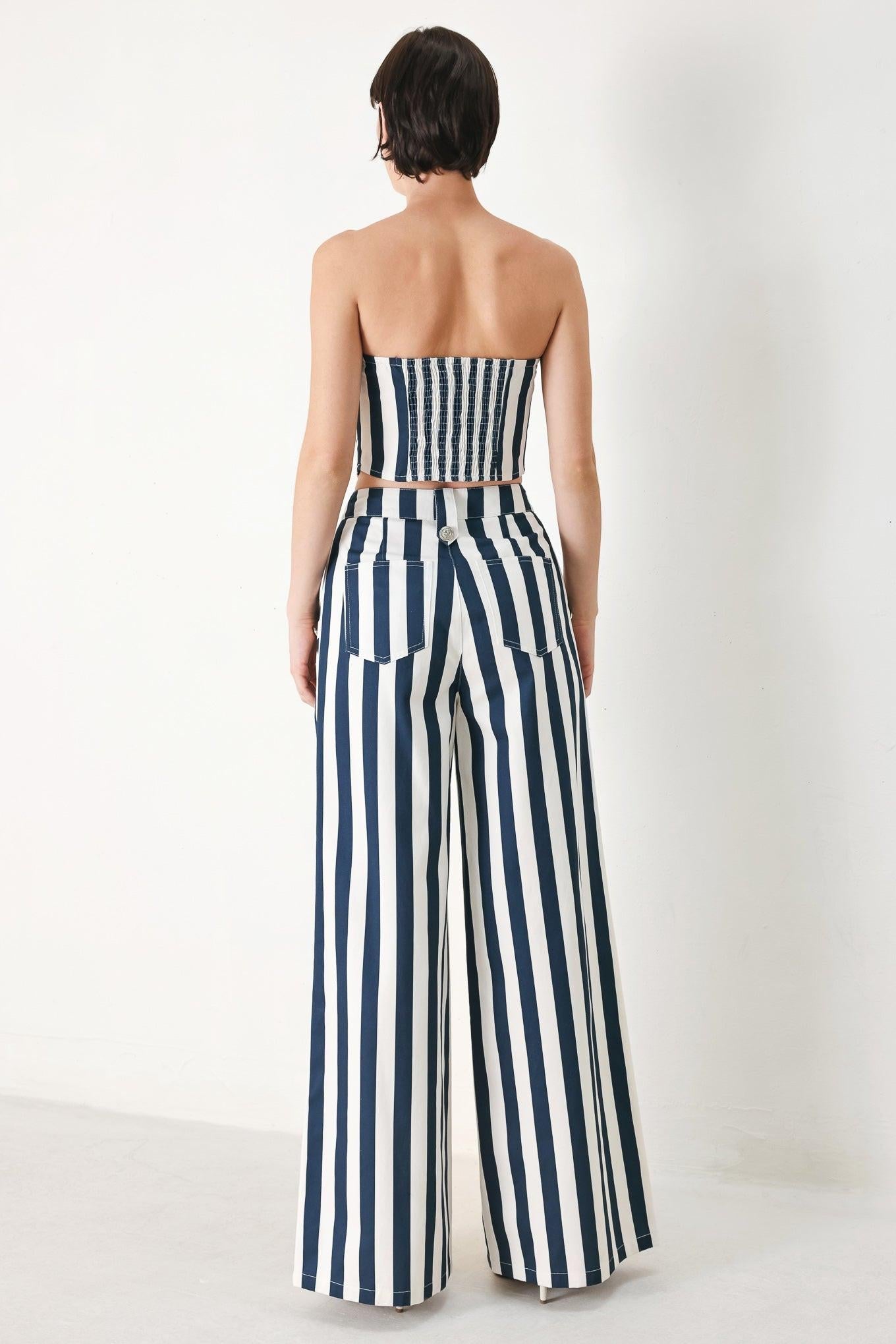 Flying Tomato Navy Blossom Woven Tube Top