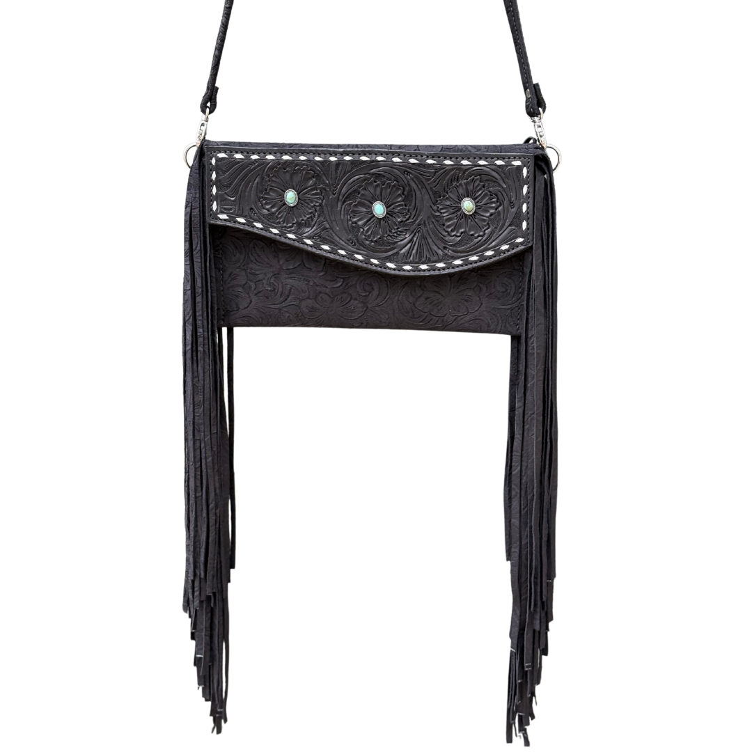 Alamo Saddlery Fringe Clutch- Turquoise Stone (black)