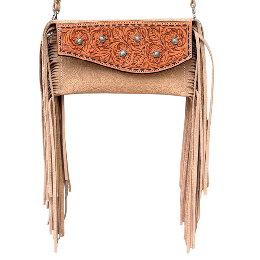 Alamo Saddlery Fringe Clutch- Turquoise Stone (cream)