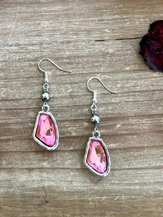 Pink dangle and Sterling Silver Pearls earrings