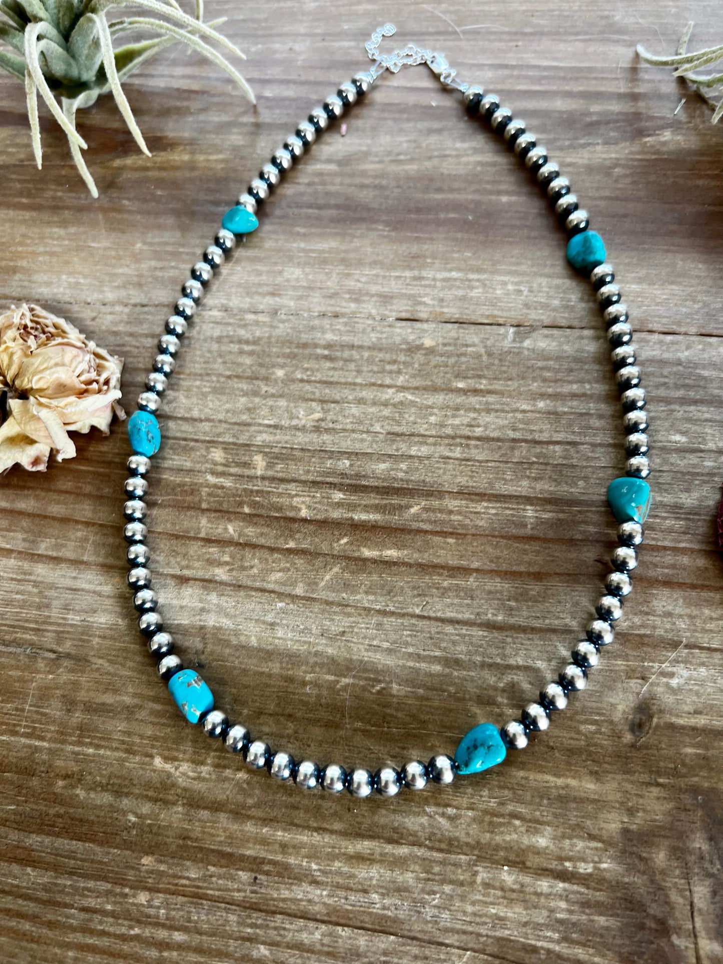 Benedict 18 inch long Sterling Silver Pearls and turquoise