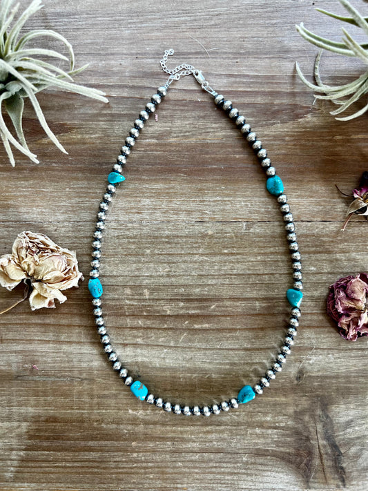 Benedict 18 inch long Sterling Silver Pearls and turquoise