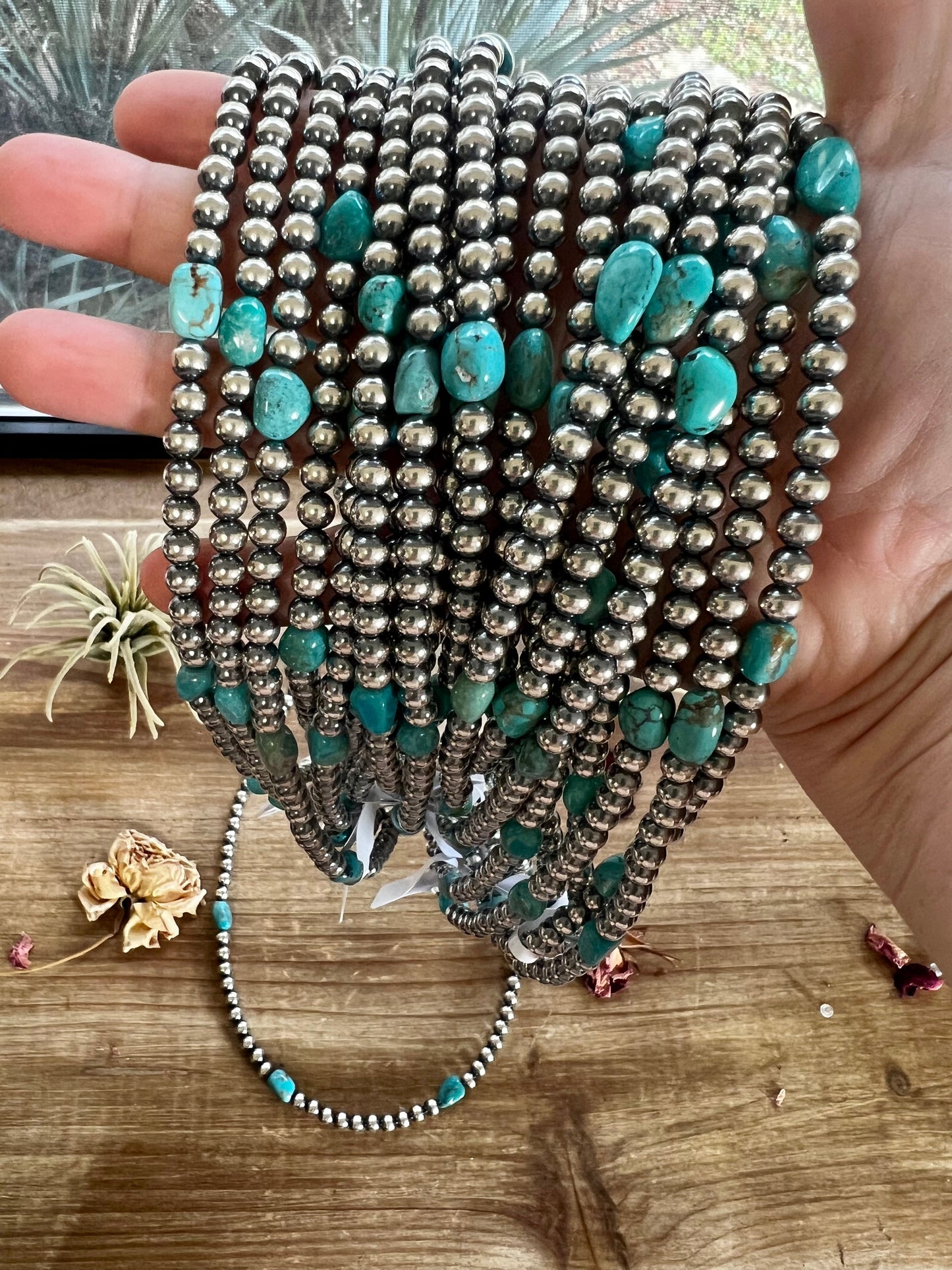 Benedict 18 inch long Sterling Silver Pearls and turquoise