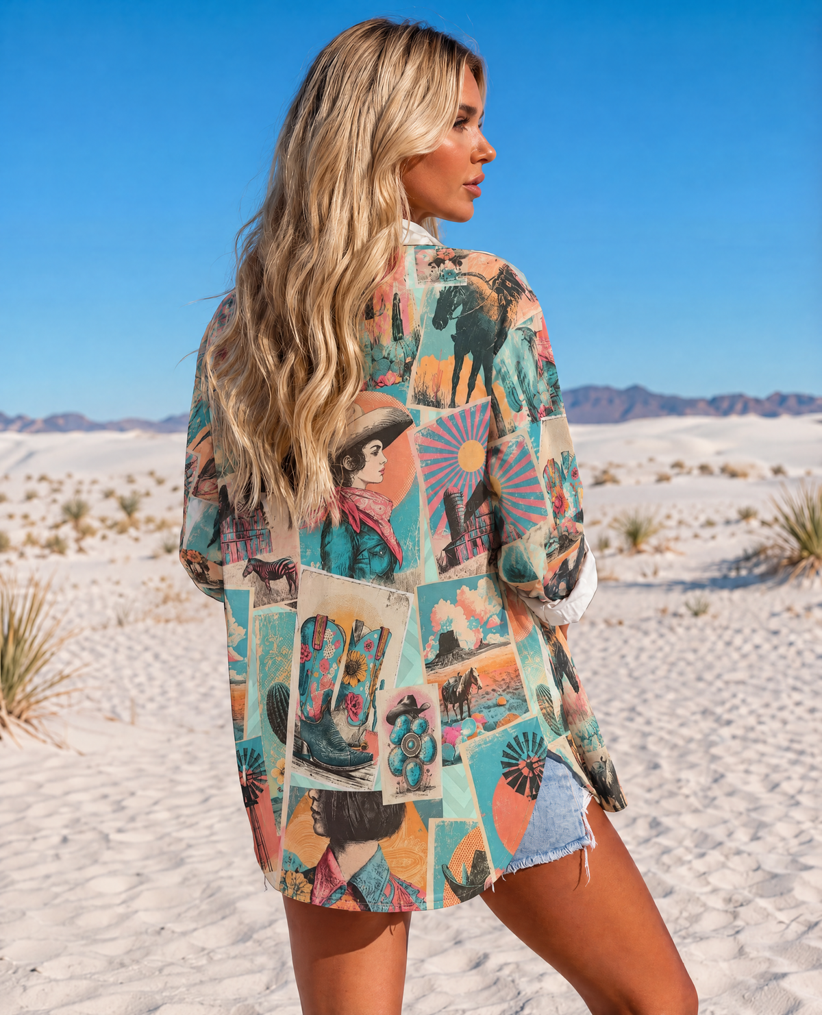 Baha Ranch Honky Tonk Kitsch Cowgirl Button Up Blouse