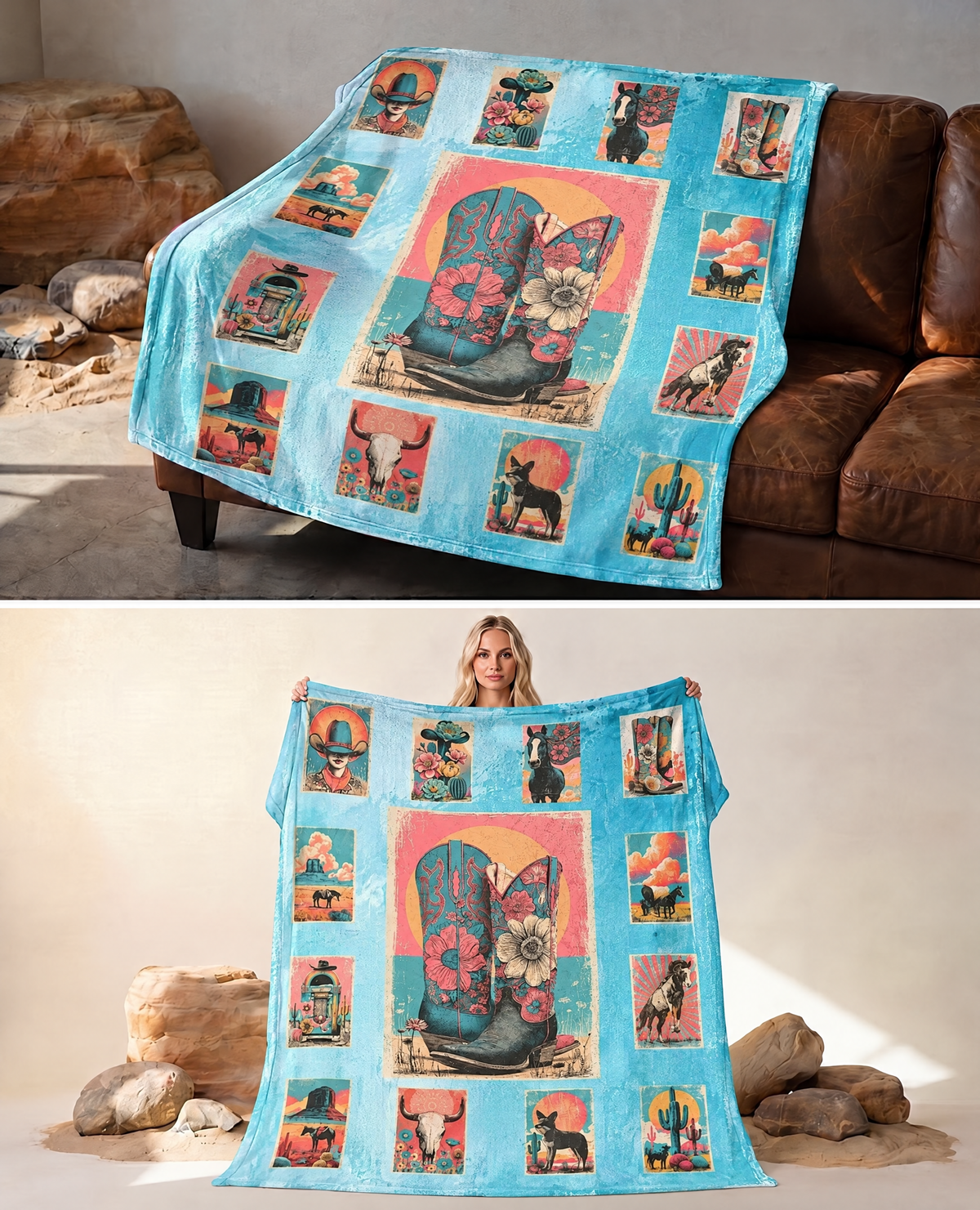 Baha Ranch Country Kickers Blanket 60x80 Ultra-Soft Micro Fleece Made in America