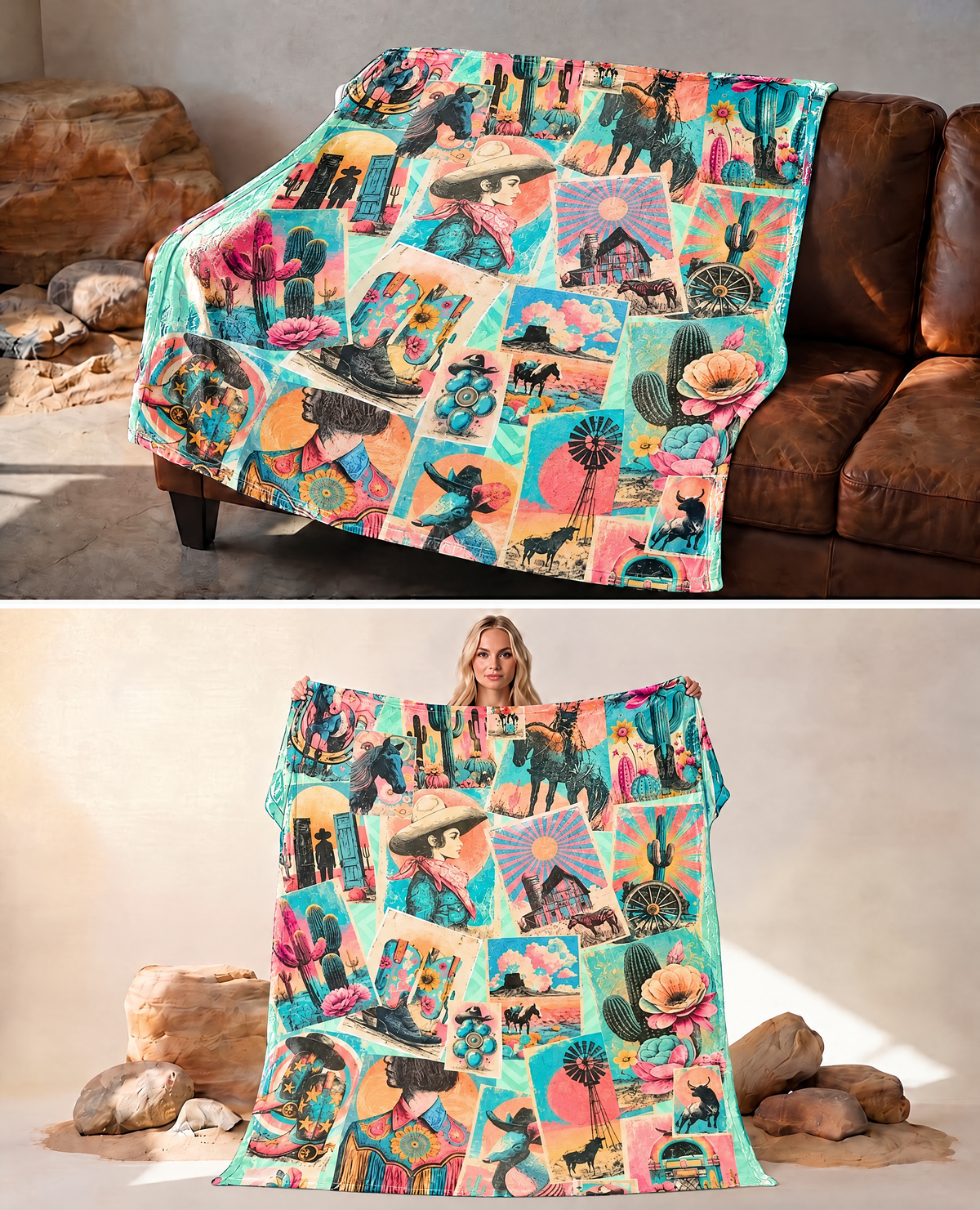 Honky Tonk Kitsch Collage blanket 60 x 80 Ultra-Soft Micro Fleece Blanket 60" x 80" Made in America