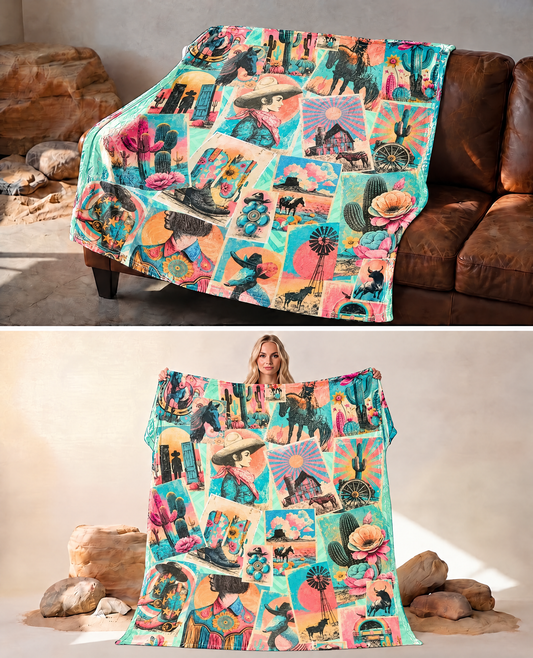 Honky Tonk Kitsch Collage blanket 60 x 80 Ultra-Soft Micro Fleece Blanket 60" x 80" Made in America