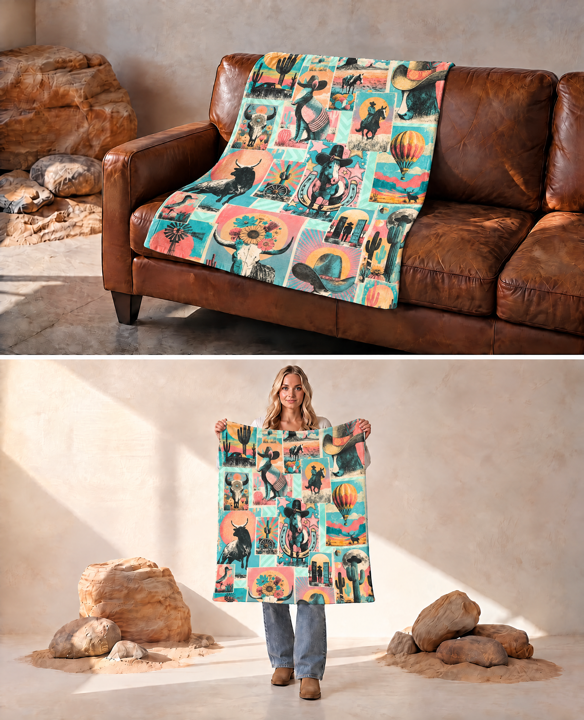 Honky Tonk Kitsch Collage Throw Blanket Ultra-Soft Micro Fleece 40" x 50" Made in America
