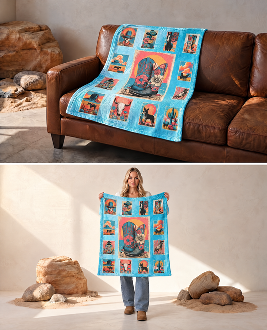 Country Kickers Cowgirl Boots Ultra-Soft Micro Fleece Blanket 40" x 50" Made in America