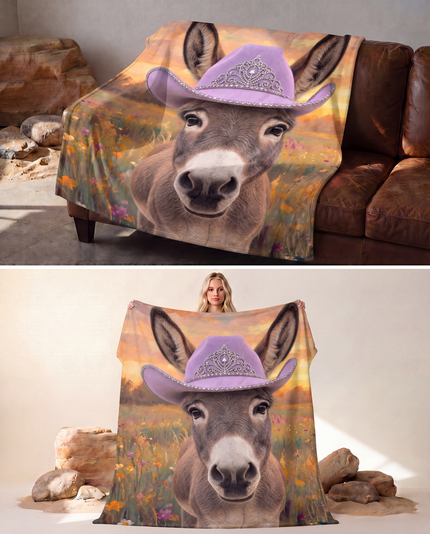 Rhinestone Cowgirl Donkey Ultra Soft Minky Fleece Throw Blanket 60" x 80" Made in America