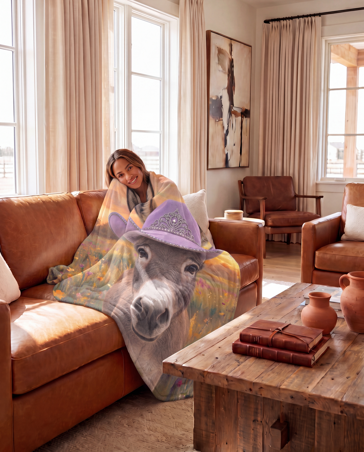 Rhinestone Cowgirl Donkey Ultra Soft Minky Fleece Throw Blanket 60" x 80" Made in America