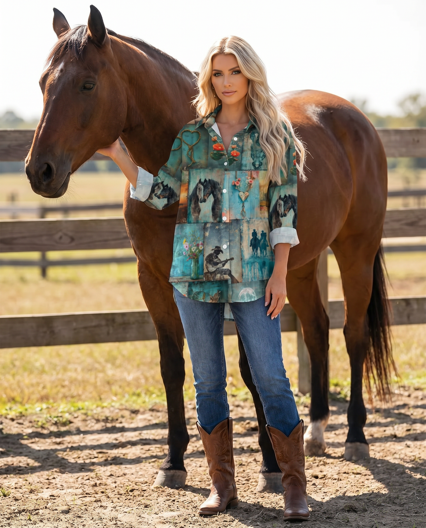 Baha Ranch Turquoise Dreams Western Long Sleeve Top