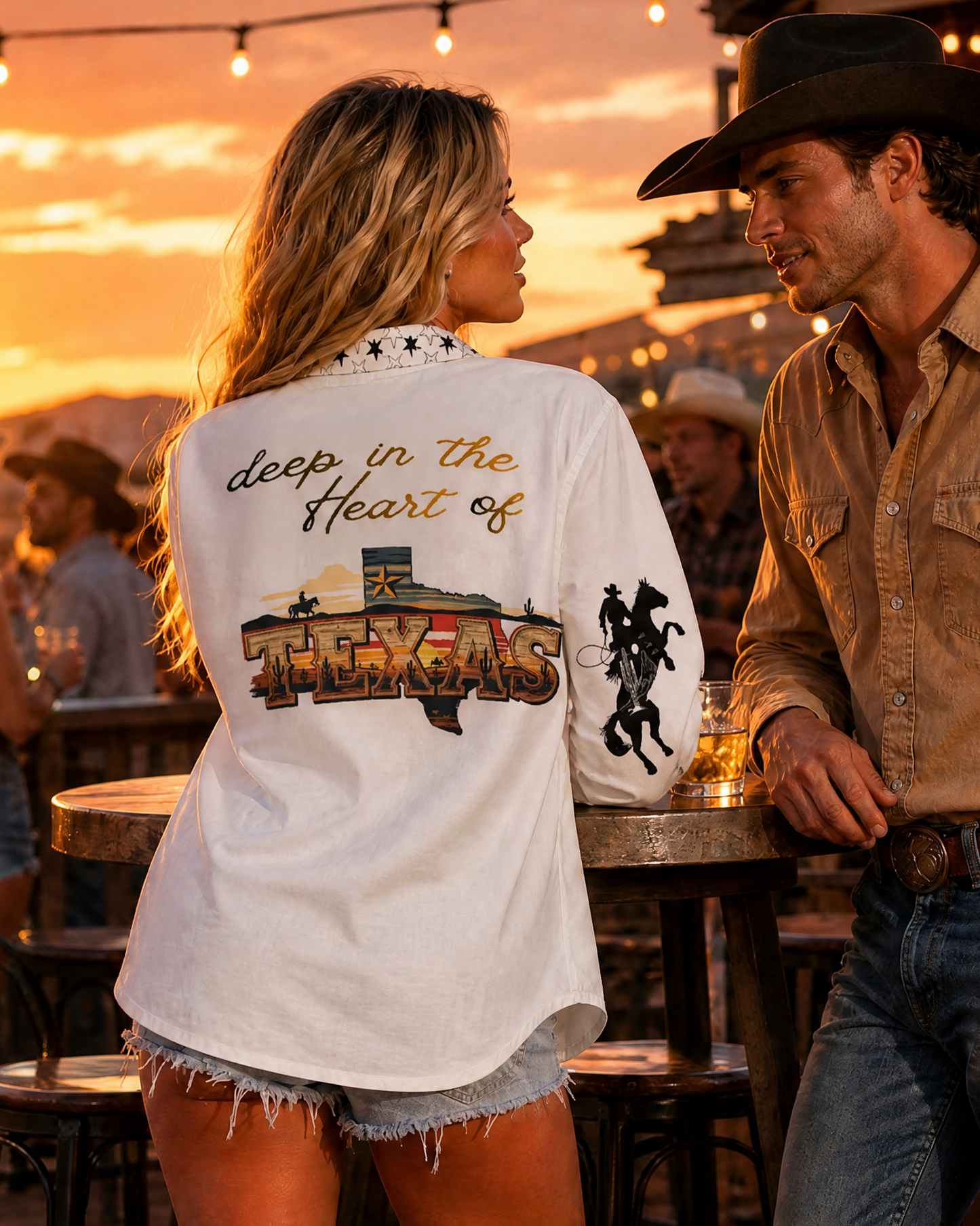 Baha Ranch Deep in the Heart of Texas Graphic Button Up Western Blouse