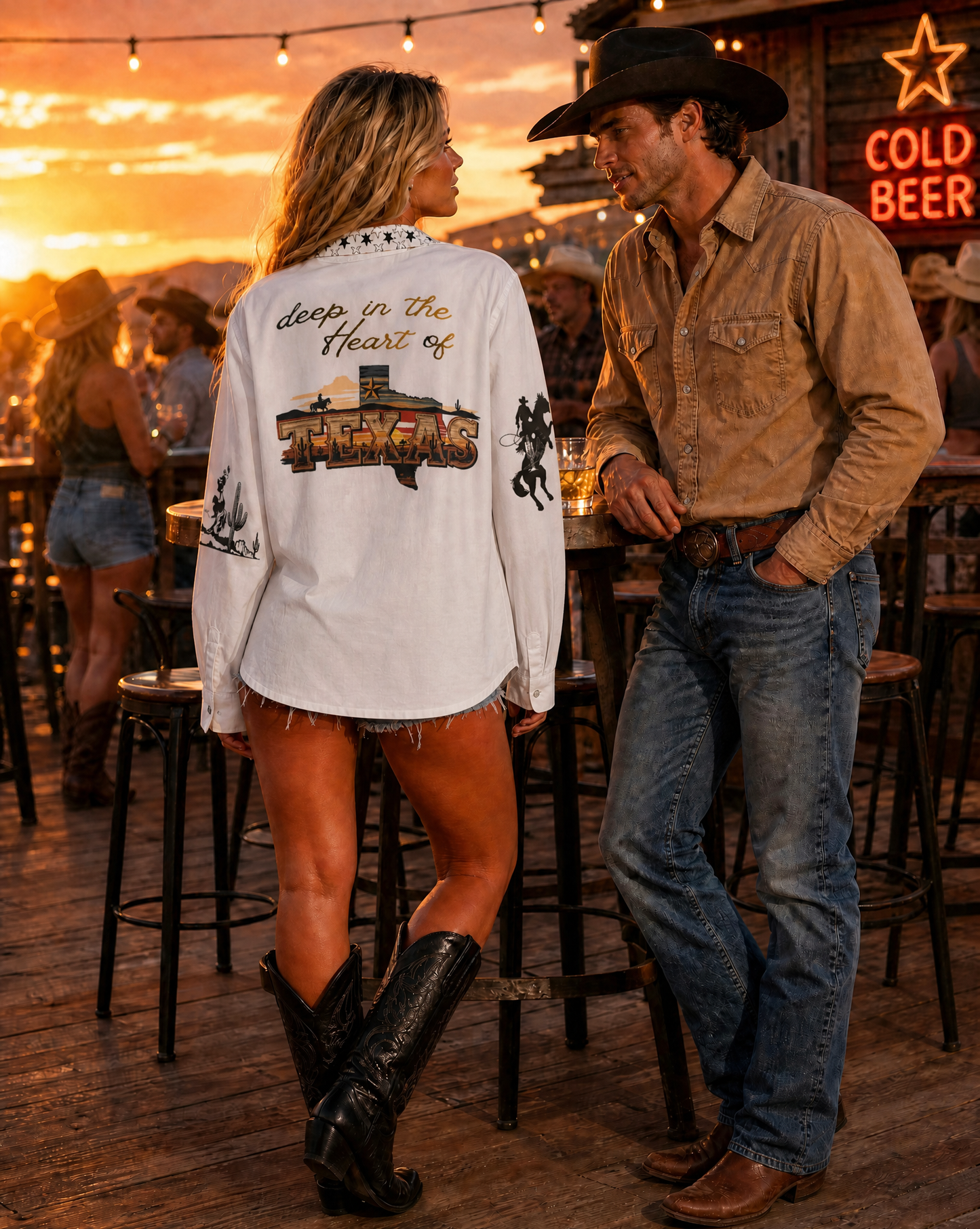 Baha Ranch Deep in the Heart of Texas Graphic Button Up Western Blouse