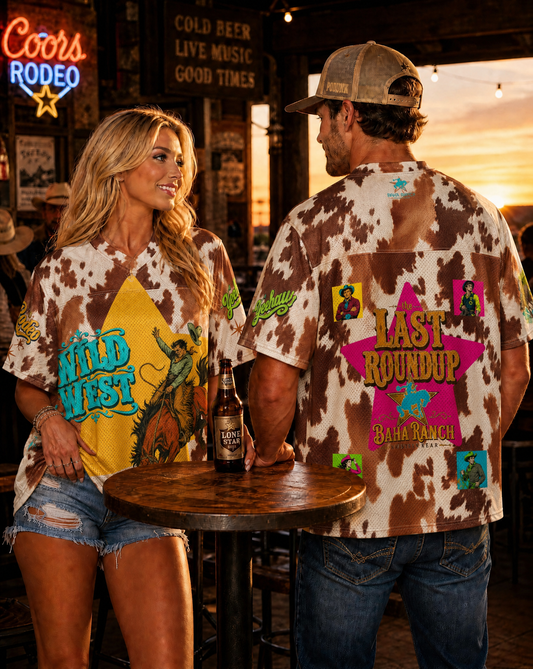 Baha Ranch Cow Print Wild West Boxy football jersey