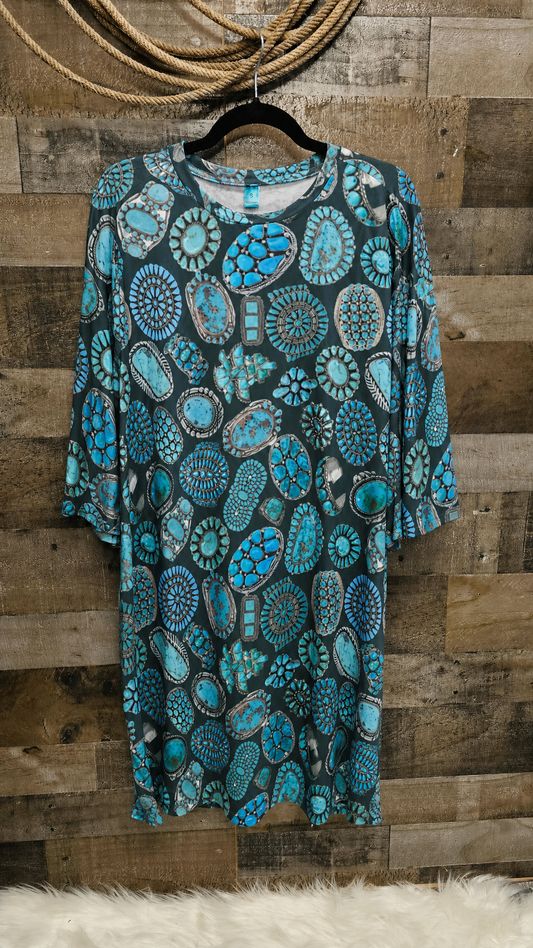 Baha Ranch Turquoise Crazy Concho Oversized Sleepshirt