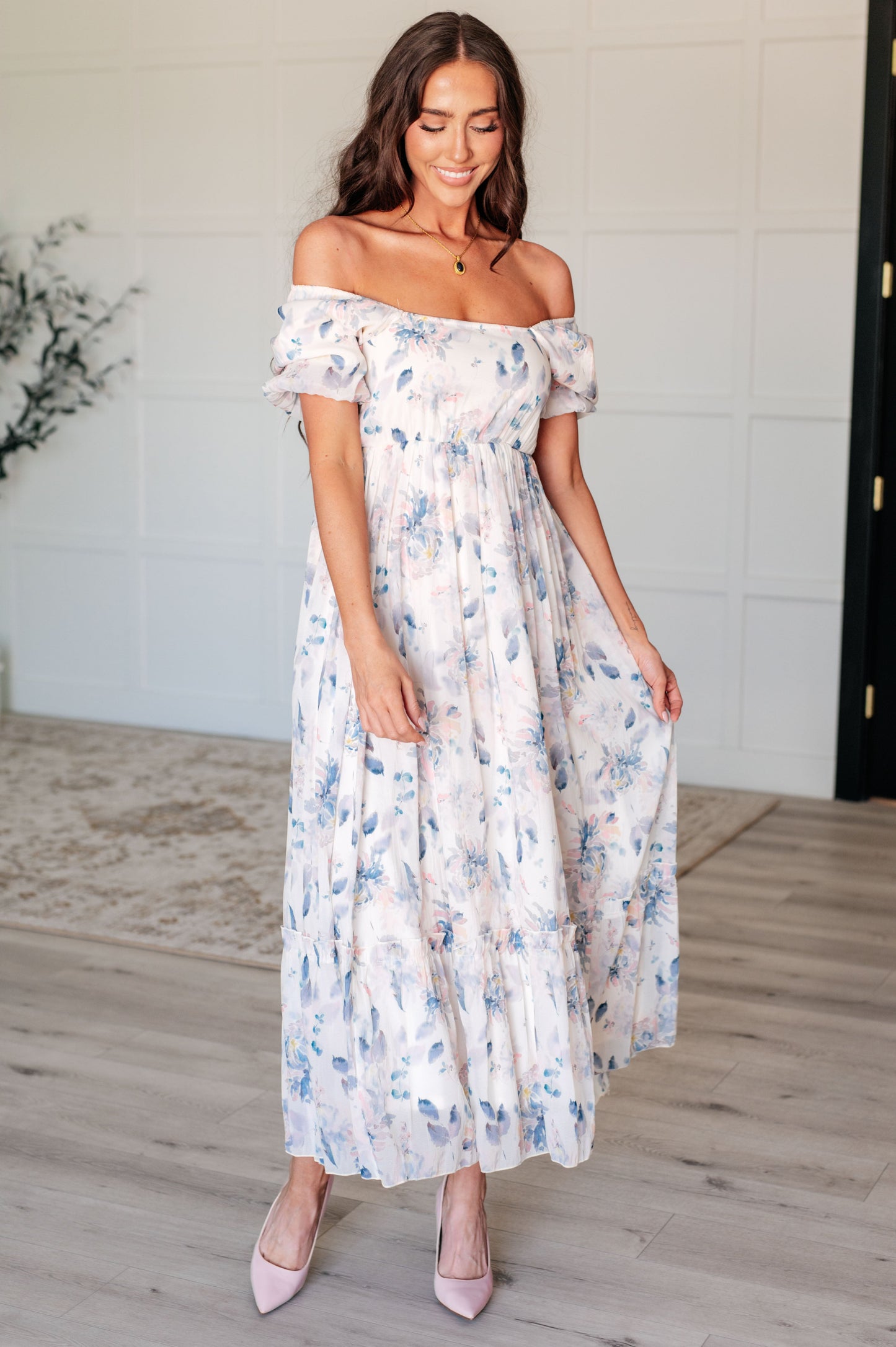 Floral Balloon Sleeve Floral Dress