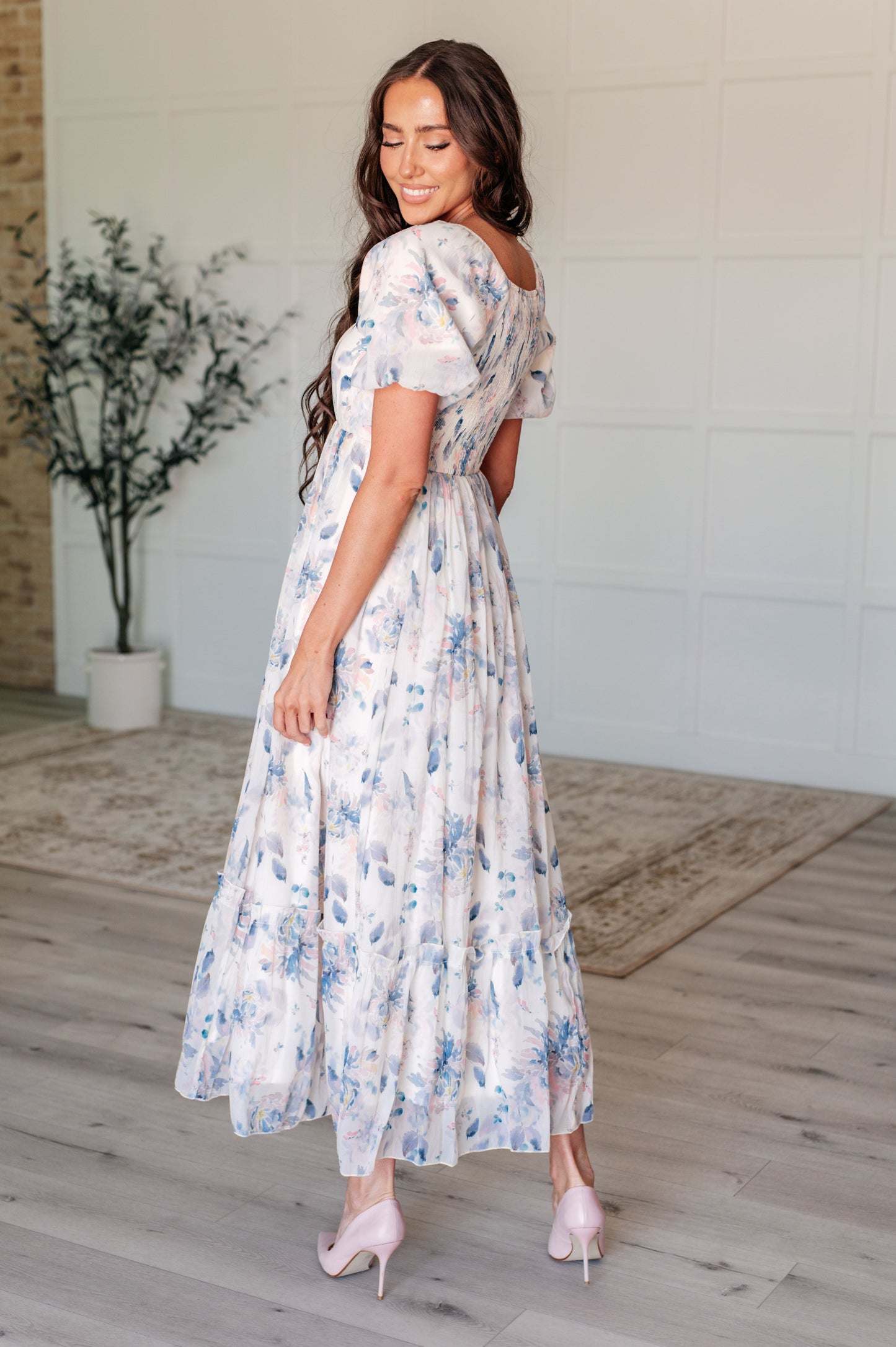 Floral Balloon Sleeve Floral Dress