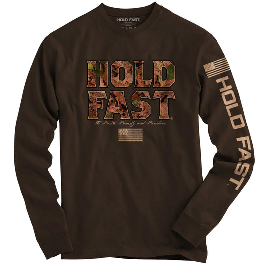 Hold Fast Unisex Long Sleeve Christian T-Shirt Camo Logo