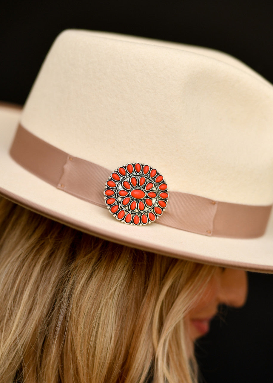 Round Red Concho Hat Pin