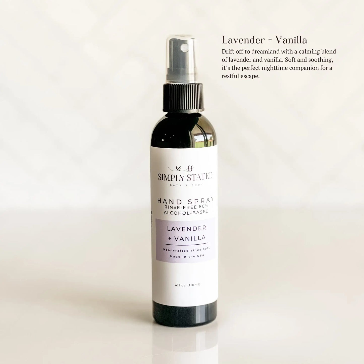 Simply Stated Lavender + Vanilla Hand Spray | Alcohol-Based Sanitizing Mist