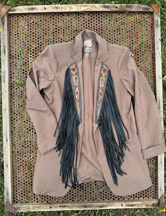 Light Brown Lapel Blazer with Extra Long Fringe
