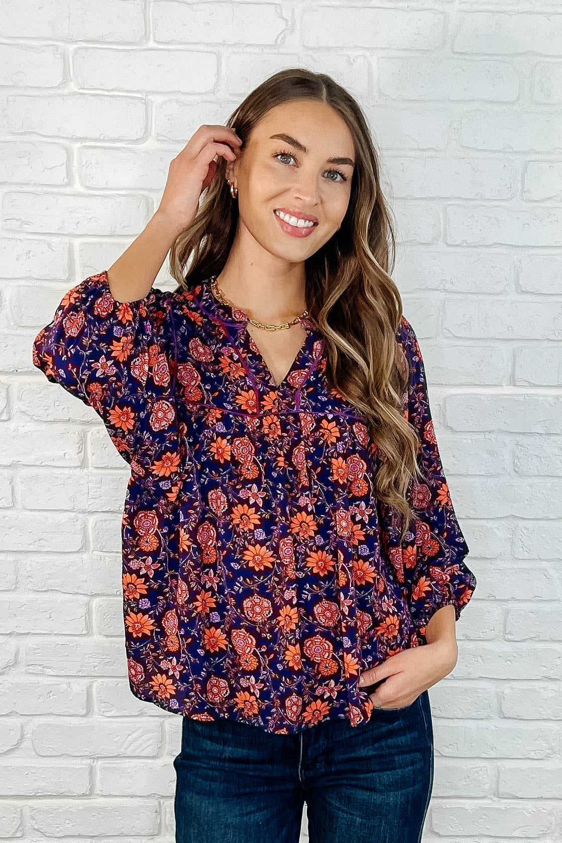 Hiterto Unknown Floral Babydoll Blouse