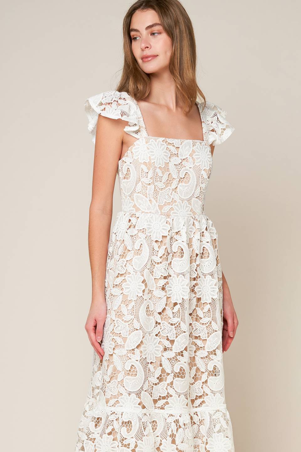 Flying Tomato Still Thinking Lace Midi Dress