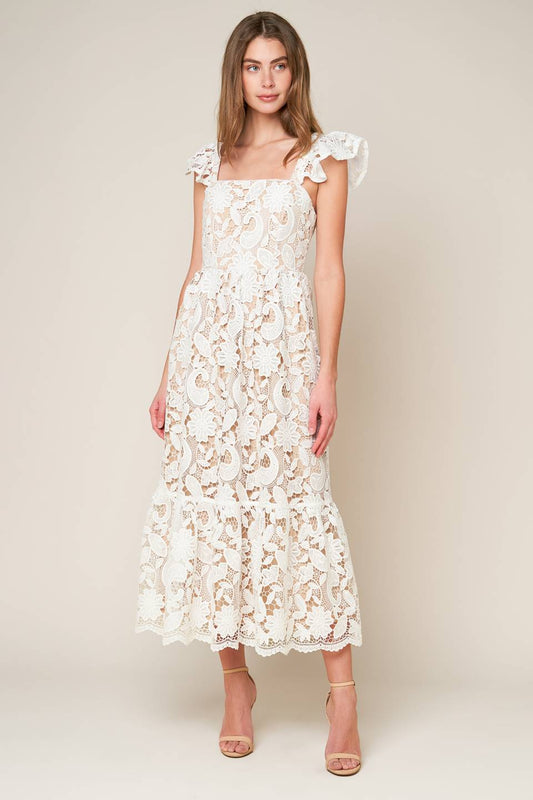 Flying Tomato Still Thinking Lace Midi Dress