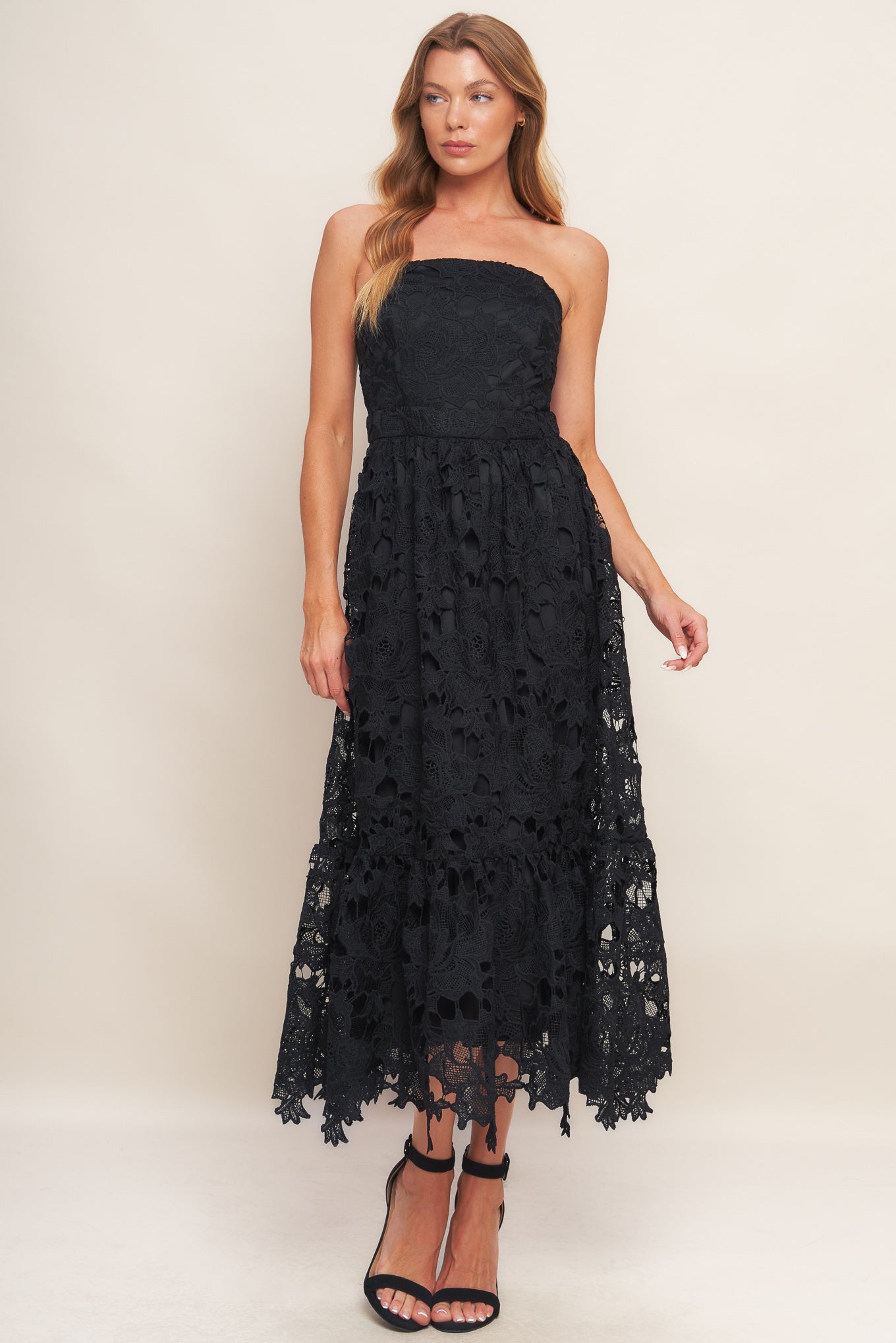 Flying Tomato Carefree Nights Black Lace Midi Dress